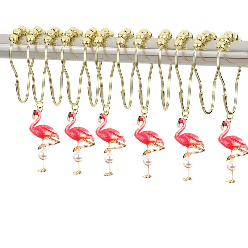 ZILucky Set of 12 Flamingo Shower Curtain Hooks Decorative Home Bathroom Stainless Steel Rustproof Shower Curtain Rings Decor Accessories (Flamingo) - Image 3